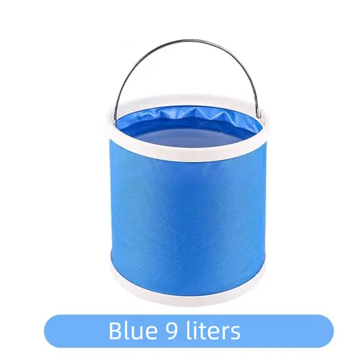 Blue 9L Collapsible Car Wash Bucket - Oxford Fabric Portable Folding Pail with Handle for Camping, Fishing, and Vehicle Cleaning