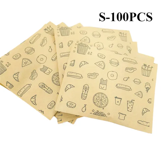 S-100PCS Grease-Resistant Paper Food Bags, Disposable Kraft Paper Bags for Baking and Air Fryer 15*17cm