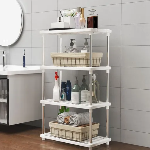 4-Tier Plastic Storage Shelf Unit | White Connectable Pantry Shelves | 31.4" H x 16.5" W x 8.6" D | Space-Saving Organizer for Kitchen, Bathroom, Closet & Laundry | 1-Pack