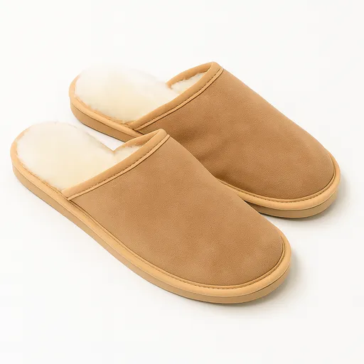 Sheepskin Wool Unisex Slippers Scuffs Slip On Winter Ugg Slippers in Chestnut