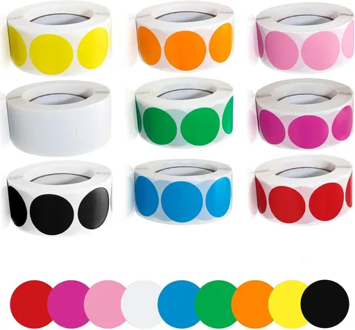 9 rolls (500 pieces per roll) - Label - Sticker - Coded label stickers - Colorful dot stickers - self-adhesive labels - self-adhesive coding labels - for inventory, organization, office, classroom - 2.5 cm - 9 colors