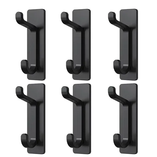 Stainless Holder for Hanging Towel,Coat,Black Wall Mounted Self-Adhesive Hanger for Shower Kitchen Bathroom Heavy Duty(6pcs)