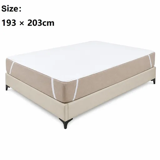 193*203cm White Waterproof Mattress Protector - Microfibre Terry Towelling Top, TPU Membrane Barrier, Machine Washable Fitted Sheet with 4 Corner Straps
