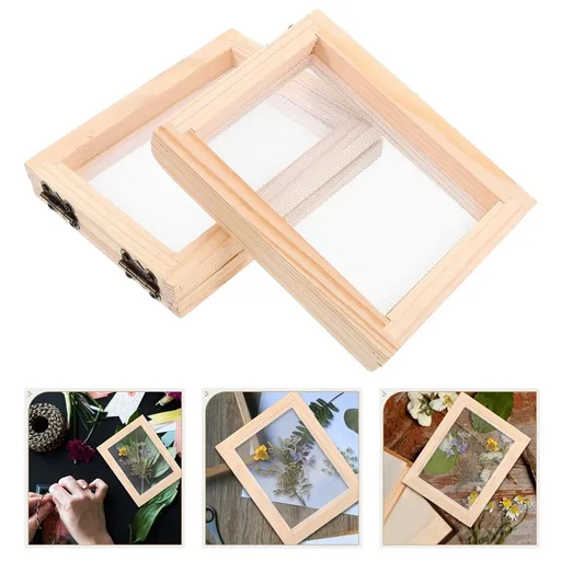 2-piece wooden paper-making frame with beige screen, suitable for handmade paper-making and craft projects