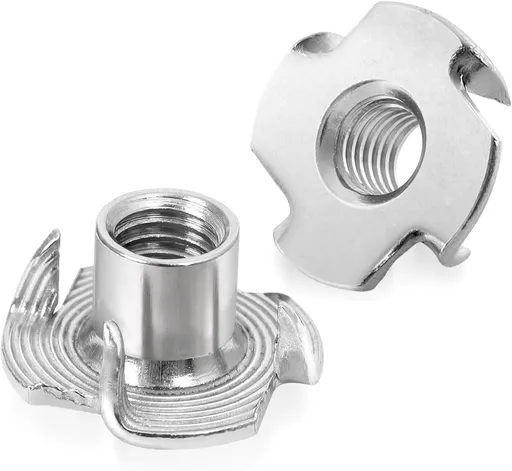 1/4"-20 Stainless Steel T-Nuts Durable Anti-Corrosion Threaded Inserts Tee Nut Four Prongs Nut for Wood and Furniture, 50 PCS