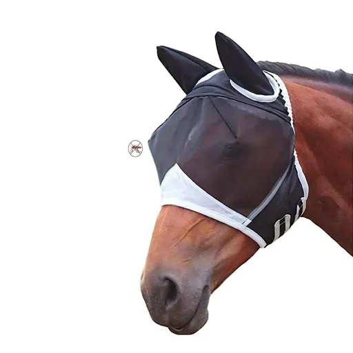 Horse Fly Mask with Ears Cover Uv Protection Horses Fly Mask with Eyes Cover Black Net Equine Sunscreen Quiet Ride (Pony)