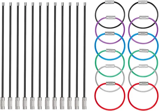 24 Pack 4 Inch Wire Keychain Cable in 6 Assorted Colors Large Stainless Steel Key Ring Loop Holder for Outdoor Hiking Heavy Duty Connectable Luggage Tag Keeper for Sport and Travel