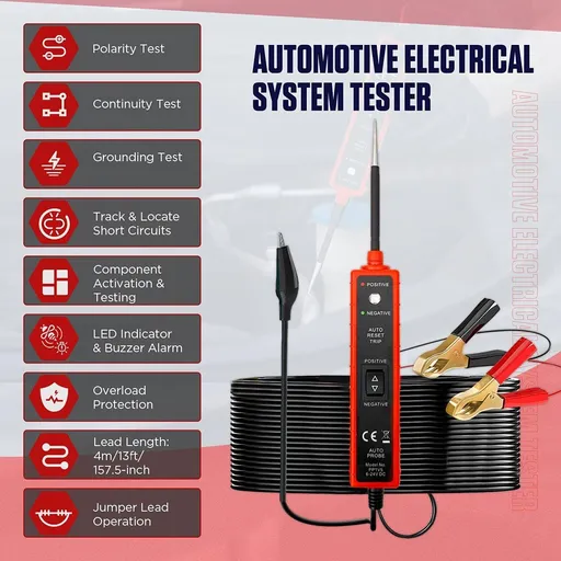 Test Light Automotive Power Circuit Probe Tester with 4M Test Lead 6-24V DC LED Light Tester Fuse Tester 6V 12V 24V Wire Circuit