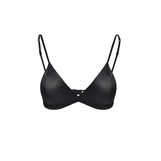 Size L Black French Style Mulberry Silk Wireless Bralette - Triangle Cup Anti-Sagging Bra for Fuller Busts, Lightweight Comfort