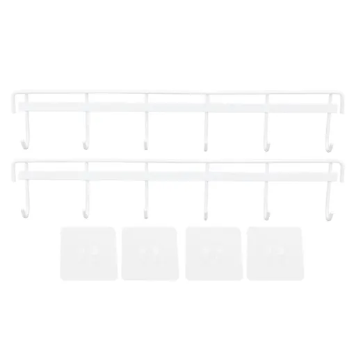 2pcs Wall Mounted Coat Rack Stainless Steel Wall Hanging Coat Hook Rail with 6 Hooks for Clothes Towel Hat 6 Hooks 2 White