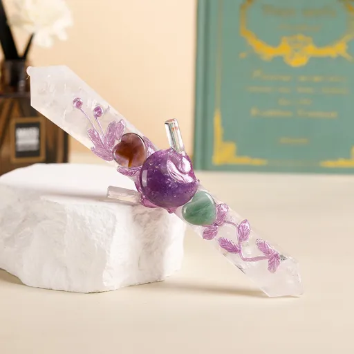 Handmade Crystal Wand Natural Stone Scepter Raw Gemstone Magic Wand Healing Tool White Crystal B
