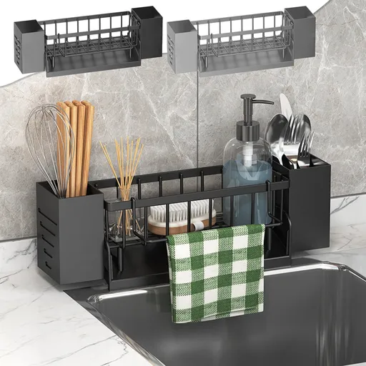 Pantry Organizers and Storage - Kitchen Organizers and Storage Rack, Sink Countertop Multifunctional Holder for Rags, Chopsticks, Knives & Forks - Kitchen Organization & Storage Solution Black