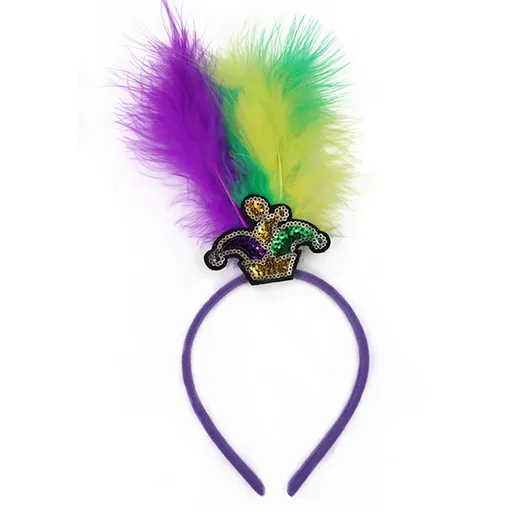 Costume Hats Mardi Gras Feather Headband Set 10 Pack Purple Green Gold