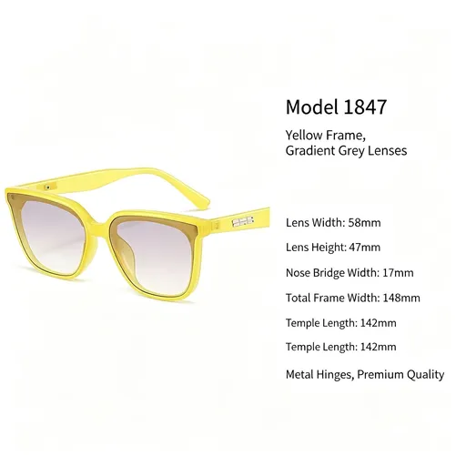 Warm Yellow Frame Gradient Grey Cat Eye Sunglasses UV400 Protection, Sunny Vitality Daily Commute Look, Great Christmas Present