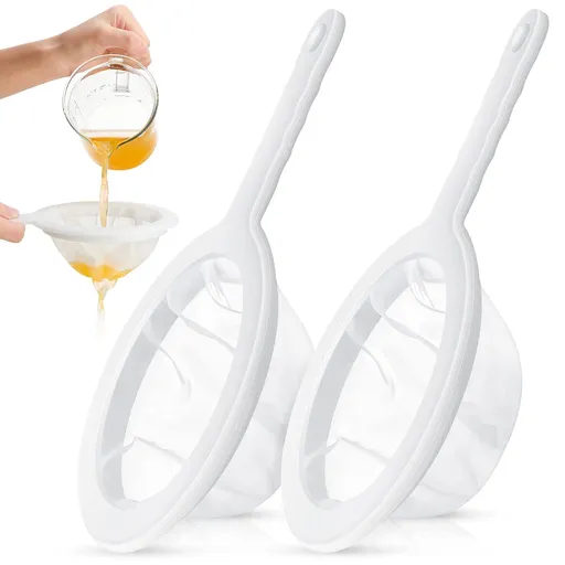 2 Pieces Ultra Fine Mesh Strainer Nylon Food Juice Strainer Yogurt Mesh Sieve Plastic Mesh Colander with Handle (120/200 Mesh)