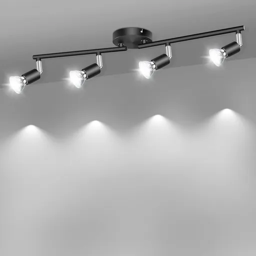 LED Ceiling Light,4 Way Rotatable Spot Lights for Ceiling,Flexible Ceiling Lights for Bedroom,Living Room, Black with Protectiv Bulb Trims(Gu10 Bulbs Not Included)