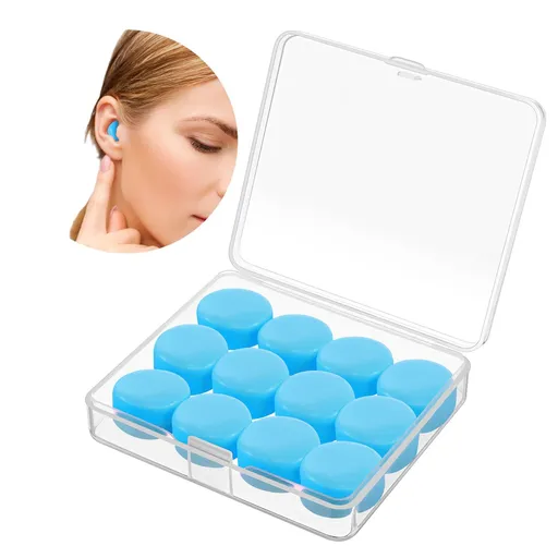 12 Pack Soft Ear Plugs for Sleeping, Reusable Moldable Silicone Earplugs Noise Cancelling Reduction for Concerts, Swimming (Blue)