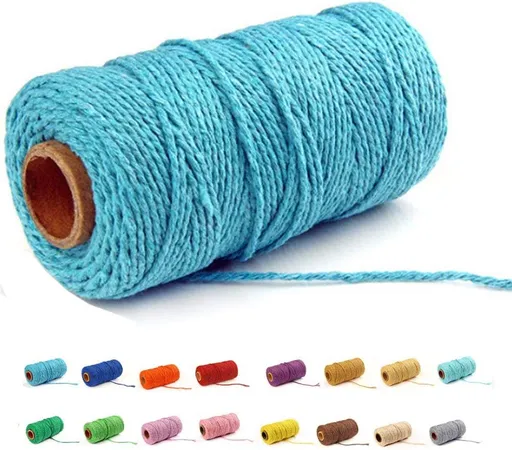 (100 Yards/1.5mm/35 Colors Optional) Cotton Baker Twine DIY Craft Macramé Natural Cotton Rope Craft Making Knitting Cord String Rope DIY Wedding Decor Supply Christmas Wrapping(Blue)…