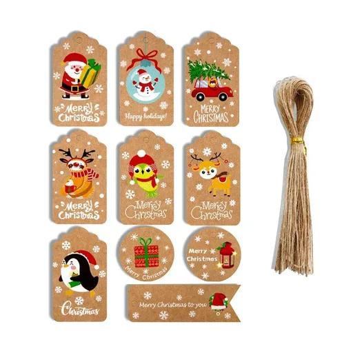 50PCS Christmas Kraft Paper Gift Tags Vintage Holiday Party Card Packaging Decor - 6