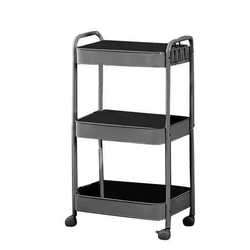 3 Tier Utility Rolling Cart with Caster Wheels Movable Multifunctional Storage Cart for Kitchen Bathroom Black 3 Layers