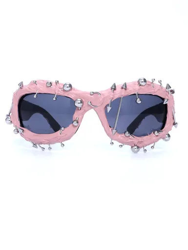 Pink Edgy Punk Rock Spiked Sunglasses - Statement Goth Studded Eyewear
