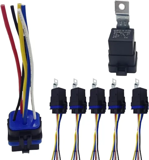 80AMP 5-Pin SPDT Waterproof Relay with Socket Harness Kit, 12 Volt Relay Heavy Duty Automotive Relay with Pigtail for Car Truck Motorcycle Boat (5 Pack)