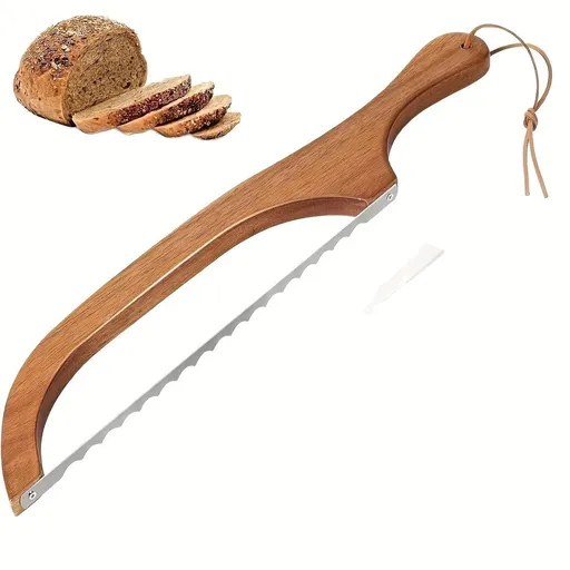 Wooden Bread Knife With Serrated Blade And Ergonomic Handle For Sourdough Loaves Cake And Pastries, Natural Wood, 40 cm