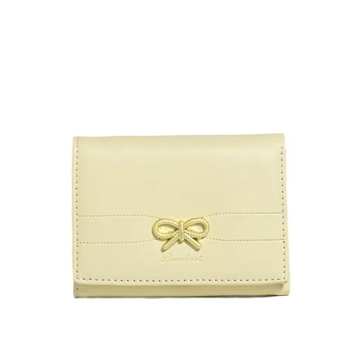 Yellow Compact Women's Bow-Accent Wallet - Fresh Minimalist PU Leather Foldable Card Holder with Multiple Slots