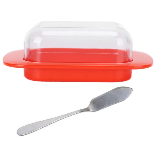 Wide Rectangular Butter Container with Lid Knife Portable Small Cheese Dish Holder Tray for Home KitchenRed