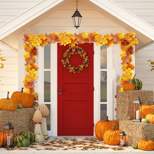 Artificial Maple Leaf Garland Thanksgiving Fall Vine Home Party Decor Hanging Foliage for Fireplace Mantel Doorway Stair Railing 79 inch C