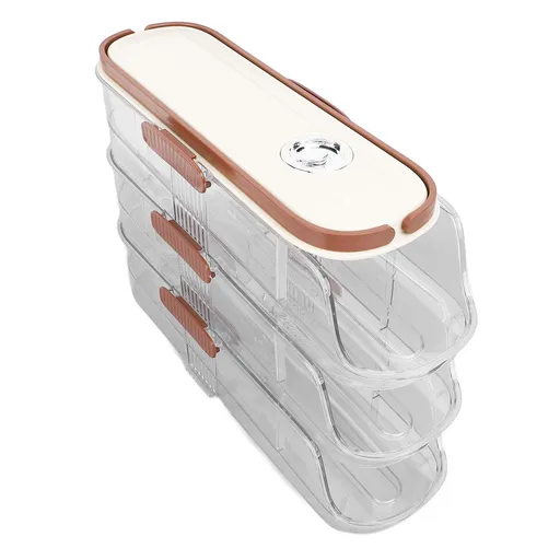 3 Layer Automatic Rolling Egg Storage Box Egg Organizer Egg Storage Container with Lid for Refrigerator Single Row
