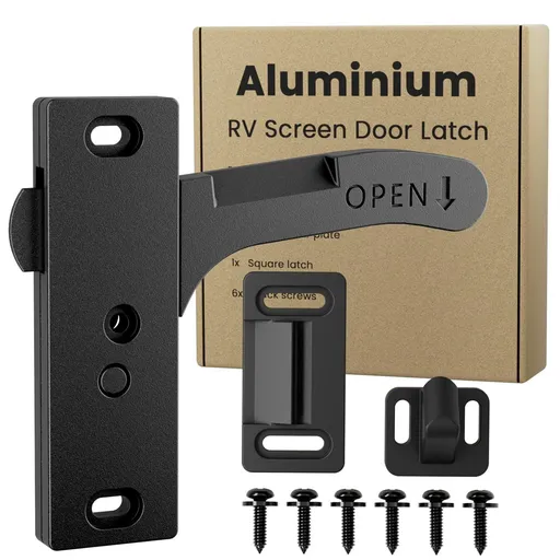RV Screen Door Latch - Aluminum Alloy Camper Door Handle with Lock - Durable Powder Coated RV Entry Door Latch for Travel Trailer Motorhome - Right