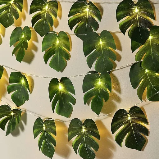 Leaf String Lights with Vines Tropical Party Decorations Palm Hanging Plants for Home Garden Outdoor Indoor Jungle Hawaiian Luau Party Decor