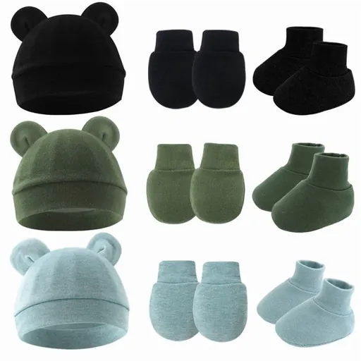 Newborn Hats Mittens and Socks Set Preemie Beanie Hat No Scratch Gloves and Ankle Socks for Infant Baby Boy Girl