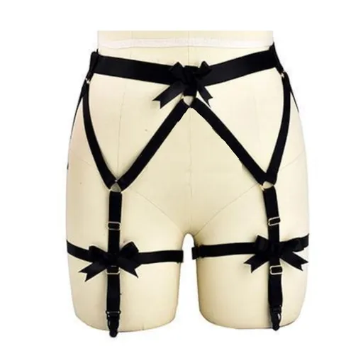 House Of Dasein Satin Body Harness For Women Fetish Clothing - Black - Leg Harness