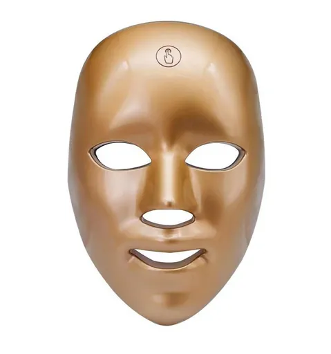 Red Light Mask for Face, 7 Color Red Light Facial Masks, At-Home Facial Care Device, Portable, Cordless, and Rechargeable - Gold - Size 230mm