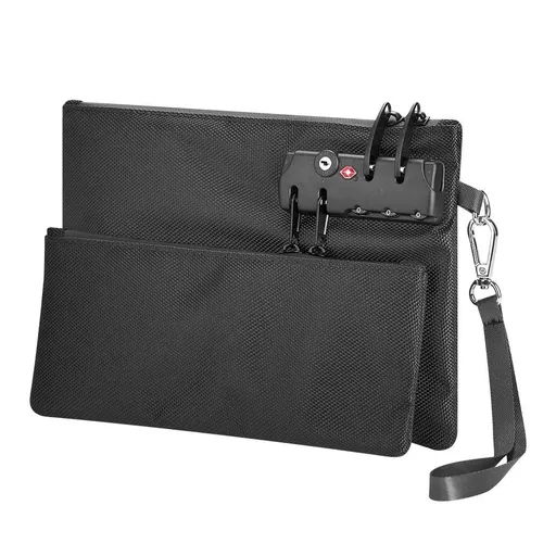 Notary Bag with Lock, Double layer Cash Bag, Notary Supplies, Valuable Storage Bag,Lock Bag travel safe（black）