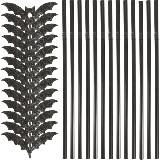 50PCS Black Bat Plastic Straws for Smoothies and Tea, Creative Halloween Party Supplies, Photo Prop Holders, Decorative Drink Straws for Gatherings