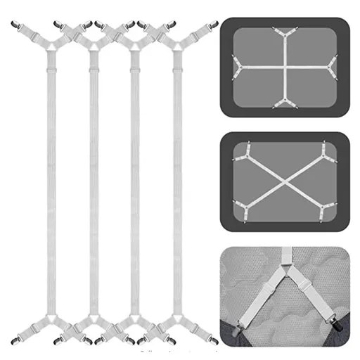 Triangle Bed Sheet Fastener Adjustable Holder Straps for a Smooth Mattress, Adjustable Mattress,Sheet Clips,Under Mattress Bed/Fitted Sheet Fastener,Long Strap Clip Bands,4 Pieces (White)