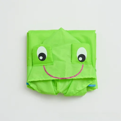 Green Frog Kids Cartoon Animal Raincoat - Waterproof Hooded Rain Poncho for Toddlers & Students (90-130CM Height)