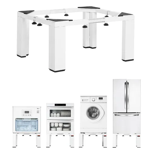 Laundry Pedestal, 305 mm Height, Washer and Dryer Pedestals with 544 kg Weight Load Capacity, 475-785 mm Adjustable, Non-Slip Feet, Heavy-duty Steel Washing Machine Stand Universal Fit, White