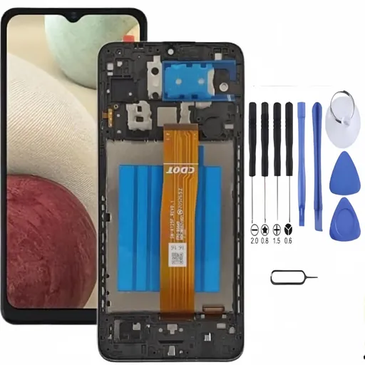 Samsung Galaxy A12 Screen Replacement with Frame, 6.5 Inch PLS TFT LCD Touch Digitizer, Full Repair Tool Kit & Tempered Glass Protector for SM-A125F SM-A125M SM-A125U