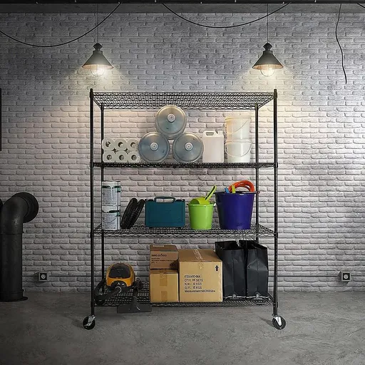Wire Storage Rack – 150x60cm Black Shelving with Wheels