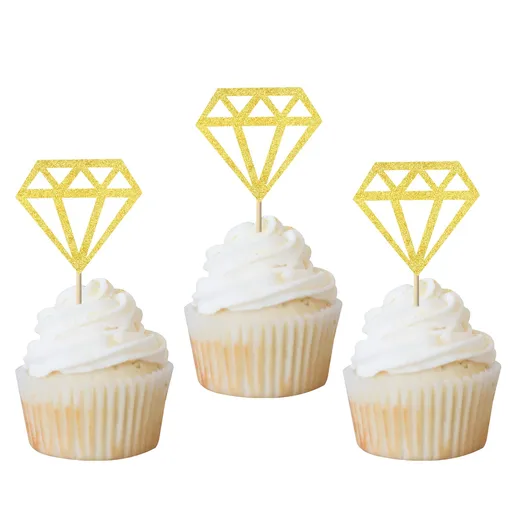 50 Pcs Gold Decor Cupcakes Happy Birthday Cake Wedding Decoration Happy Birthday Gold Diamond Diamond Dessert