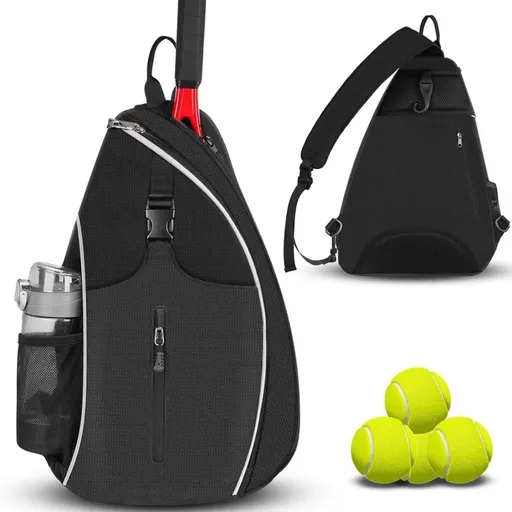 Black Badminton Tennis Backpack - Multi-Racket Sports Bag with Shoulder Strap (Fits 2 Midsize Rackets)