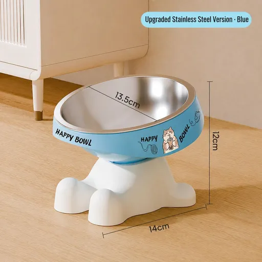 New cute elevated pet feeding bowl with adorable patterns and dopamine color scheme. Pet food bowl for dogs and cats, raised design protects neck and prevents slipping. Suitable for small and medium-sized dogs and cats for drinking and eating./BLUE