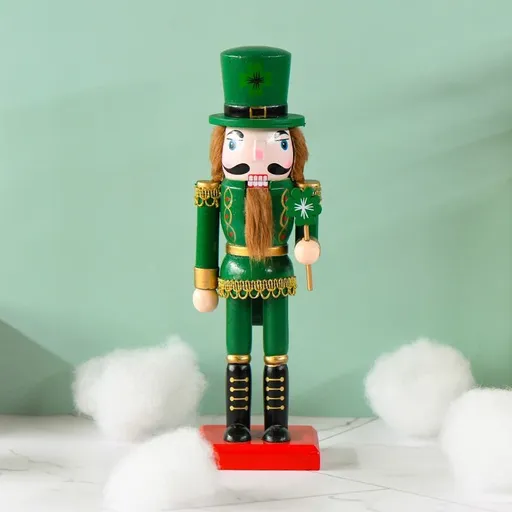 Figurine Wooden Standing Nutcracker Puppet Traditional Patricks Day Ornaments Home Art Decor for Desktop Bookshelf 25CM