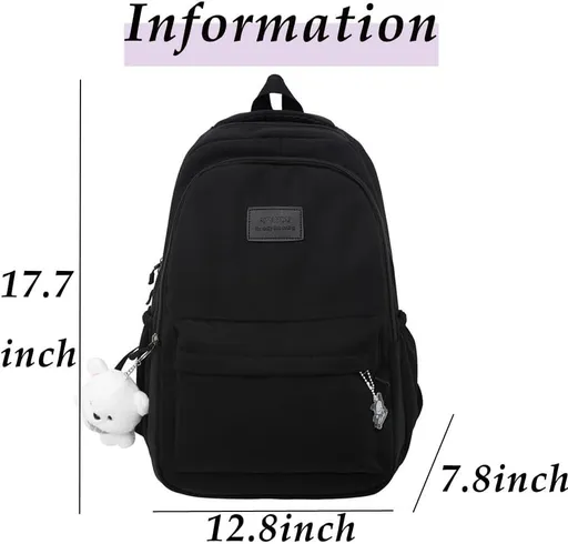 Nylon Kawaii Water-Resistant Lightweight Backpack for Women Cute Laptop Daypack Traveling Daily Bag (Black)
