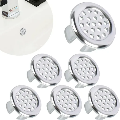 Washbasin Overflow Ring - 6 Pieces - Overflow Rings - Bathroom Overflow Ring - Sink Overflow - Drain Plug - Overflow Cover for Washbasin - Sink Overflow Ring - Round Hole Cover - Overflow Cover - For Sink, Washbasin and Kitchen