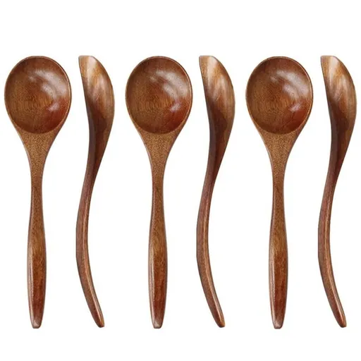 Wooden Spoons for Eating, 6 Pieces Natural Wood Eating Spoon, 7 Inch Eco-Friendly Handmade Teaspoon Dinner, Salad Desserts, Chips, Snacks, Cereal, Fruit